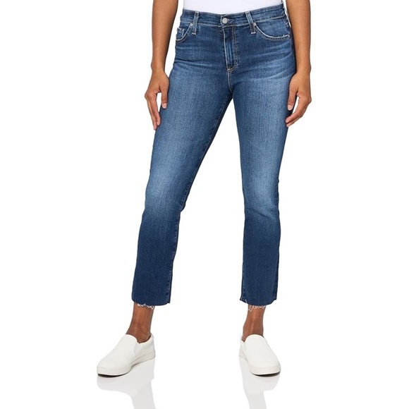 AG ADRIANO GOLDSCHMIED Mari Crop High-Rise Slim Straight Jean Raw Hem 28R - Picture 1 of 9
